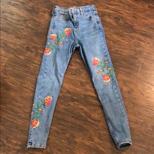 Topshop Embroidered Jamie Moto Jeans